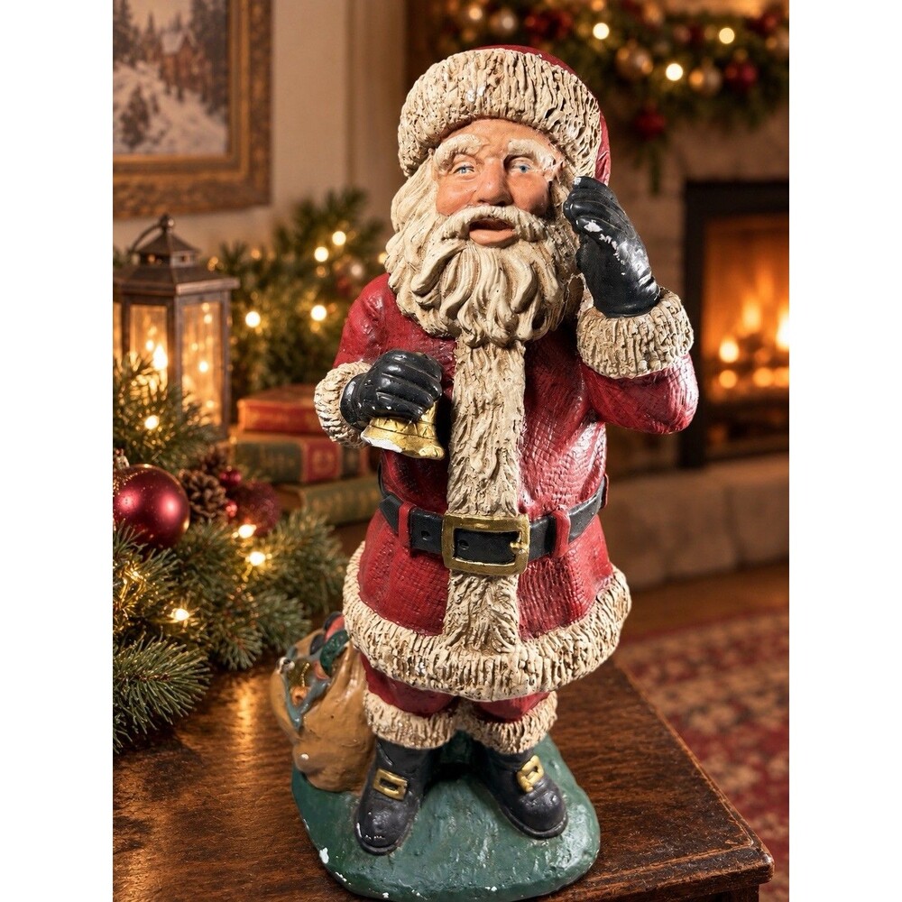 Vintage Santa Claus Figurine 15” Bell Toy Sack Large Christmas Statue